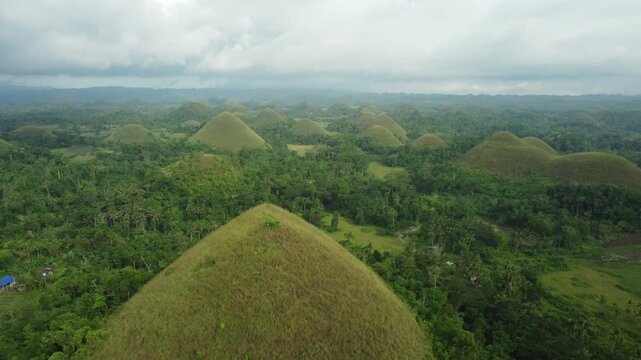 Aerial 4K drone footage of the iconic Chocolate Hills in Bohol.