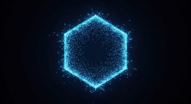 A blue hexagonal light pattern with a black background