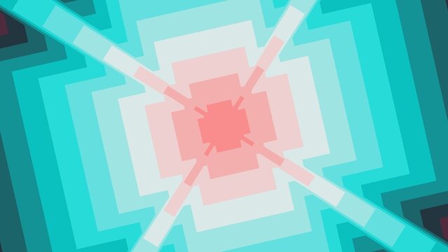 Abstract Geometric Centered Pink Coral Squares with Radiating Light Teal Lines