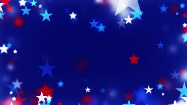 Confetti stars for America's Independence Day. USA backgrounds border with star shapes fading inwards for American celebrations 4th of July, Memorial Day, Veteran's Day, or patriotic US holidays.