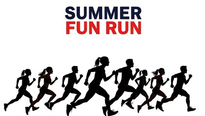 Fototapeta premium Diverse Group of Runners in Silhouette Sprinting for Summer Fun Run Event on Bright Day