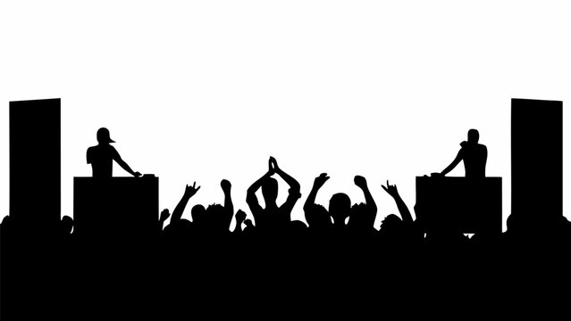 Silhouette of a crowd at a music festival with djs on stage