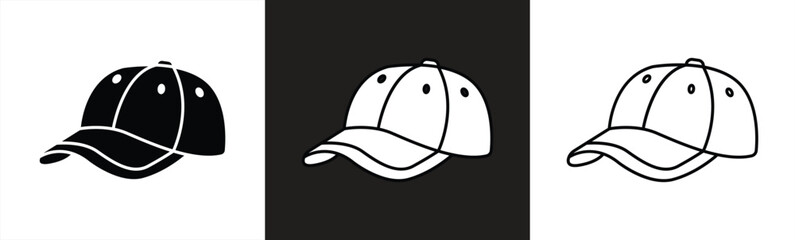 Fototapeta premium Baseball cap icon in silhouette and line style By Passatic, vector illustration