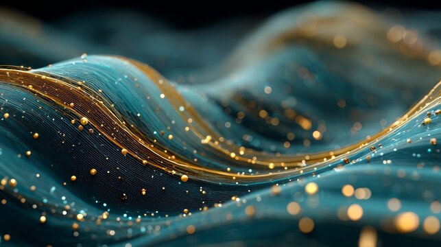 Futuristic cyan grid layers with integrated golden flow-lines, light biological curvature, mechanical micro nodes, soft depth layers, clean scientific UI-like design, high-tech precision layout