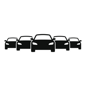 Black vector icon, front-facing car convoy, symbolizing urban traffic, automotive transport, and fleet management in digital designs