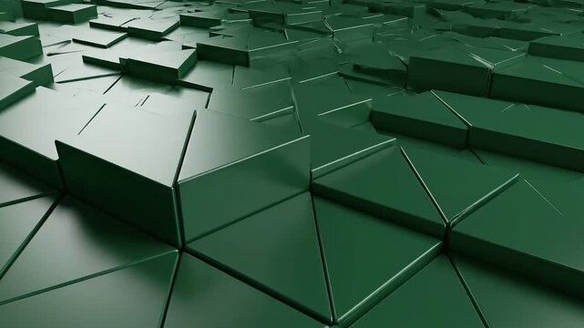 Abstract Green Geometric Shifting Polygonal Shapes Background 3D Texture Animation. 4K Video