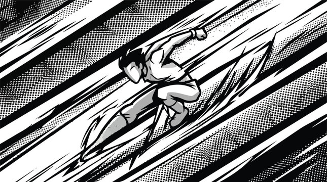 Man running in motion, dynamic comic book illustration