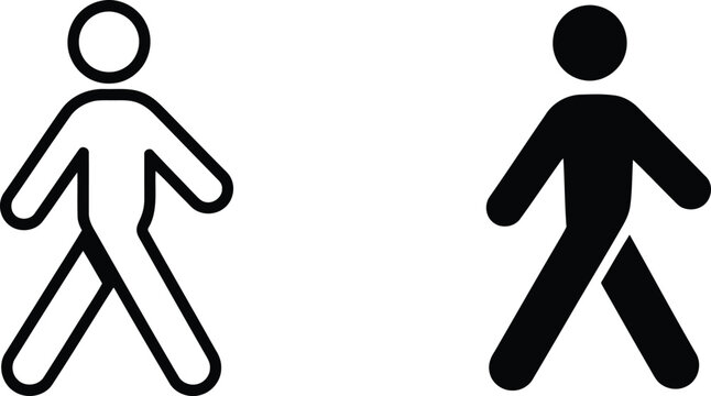 Pedestrian crossing signage black and white line art illustrations