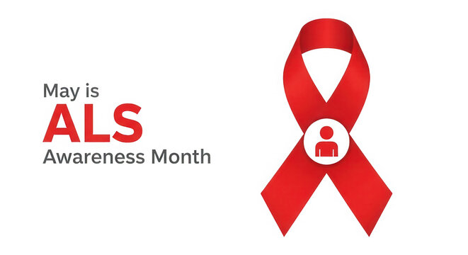 May is ALS Awareness Month red ribbon symbol isolated on transparent background