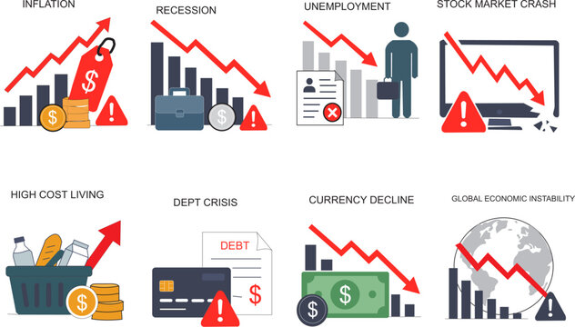 Global Economic Outlook Infographic Template for Recession Analysis and Financial Risk Awareness Event