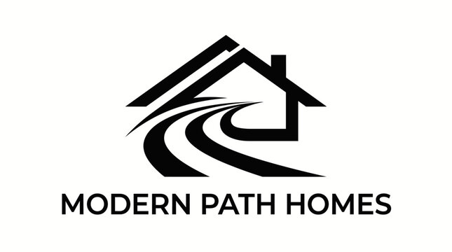 Modern house logo with abstract road.