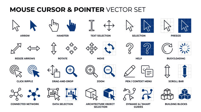 Mouse Cursor & Pointer Vector Set: Icons for UI, UX, Web Design, and Apps