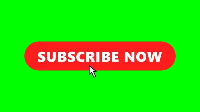 Animated Mouse Cursor Clicking Red Subscribe Now Button on Green Screen Background for Video Production