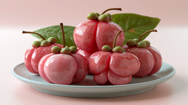 Wax Apples Pink Bell Shape Green Calyx Light Plate