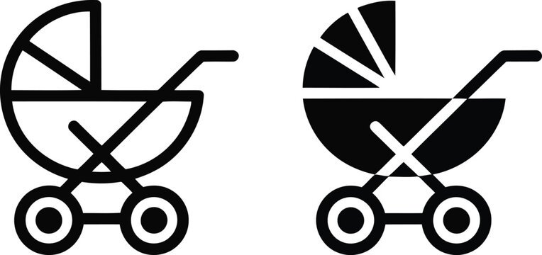 Baby carriage icons set black and white vector illustration