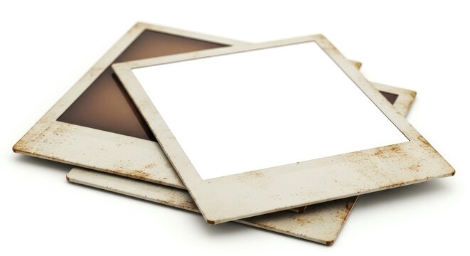 Stack of old polaroid with one blank white frame vintage
