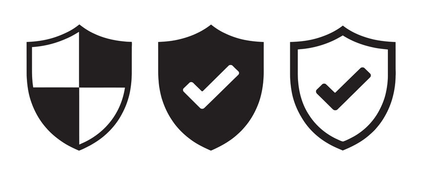 Minimalist shield icon set with check marks for modern website security interface