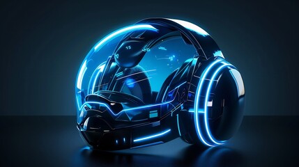 Fototapeta premium Futuristic headset design concept with vibrant neon blue illumination accents and sleek contours