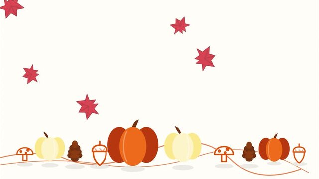 Autumn Harvest Falling Maple Leaves Pumpkins and Forest Elements Flat Graphic Minimalist Illustration High Quality Decorative Background for Seasonal Design
