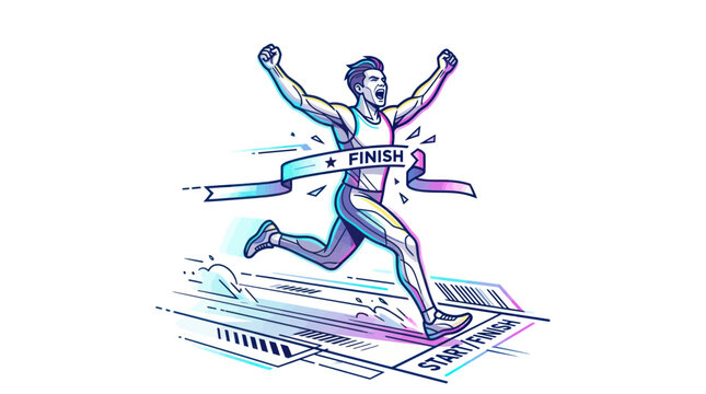 Athlete crossing finish line, victory, success, running race, achievement, sport
