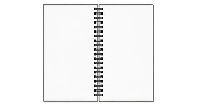 Spiral bound notebook with blank pages white background black spiral binding