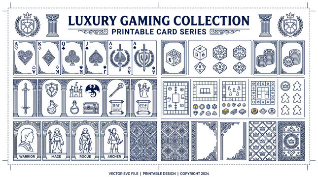 Luxury Gaming Collection: Printable Card Series - Fantasy Elements, Dice, Cards