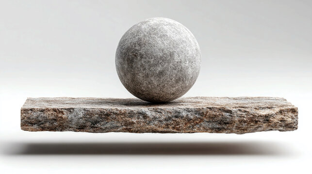Tiny sphere rolling on floating plane isolated on white background, symbolizing motion, guidance, planning, opportunity, challenge, balance, progress, and conceptual metaphor