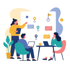 Fototapeta premium Team of professionals collaborating on digital strategy illustration.