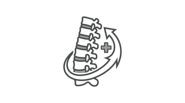 Vertebral column with arrow symbol for spinal alignment.