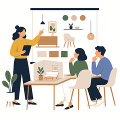 Fototapeta premium Workplace team meeting with collaborative learning presentation illustration.
