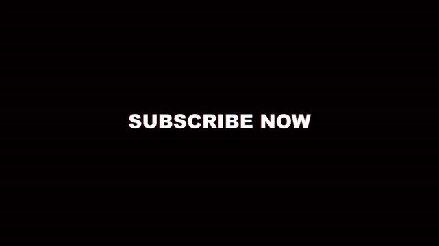 Minimalist white Subscribe Now text animation on a black background for social media video call to action.