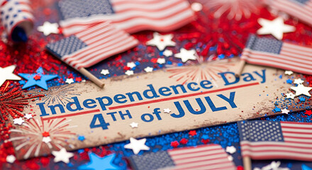 Fototapeta premium American Independence Day Celebration with Flags and Decorations