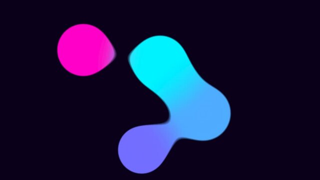 Abstract metaball animation with neon circles merging and splitting on dark background