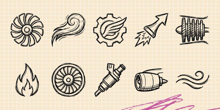 Black ink scribble doodle vector vintage hand drawn set of science laboratory biology microscope and chemistry discovery
