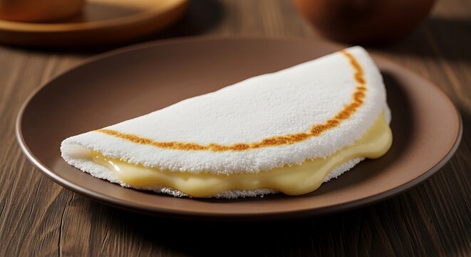Delicious Brazilian tapioca crepe filled with creamy cheese, a popular breakfast and snack food