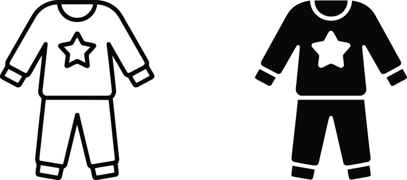Children's pajama set icon set outline and filled versions
