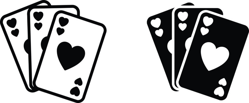 Playing cards stack icon set hearts suit black and white vector illustration