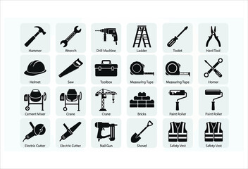 construction tools flat icons hammer wrench drill © MD SAWKAT