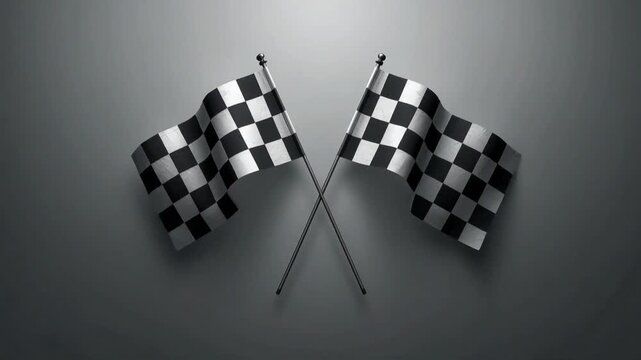 Checkered flags waving in motion representing racing victory and competitive sports finish line success for high quality video motion footage