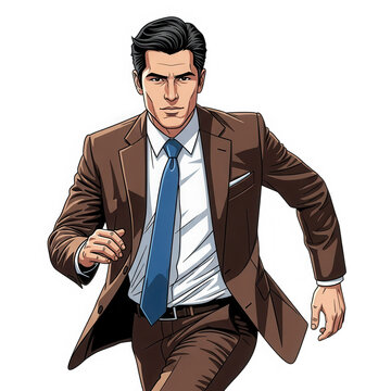 Pixel art businessman in a brown suit running forward isolated on transparent background