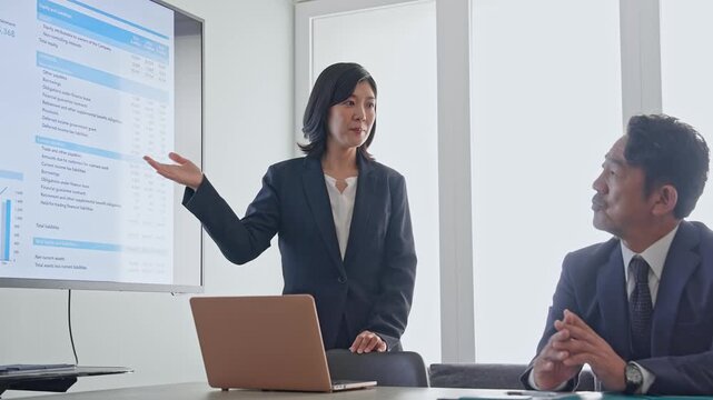 画面を見ながら会話するビジネスパーソンのグループ