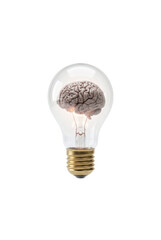 Human brain glowing inside a classic glass lightbulb