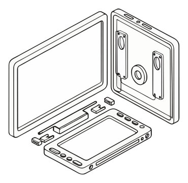 Portable monitor exploded view line art vector icon. Generative AI