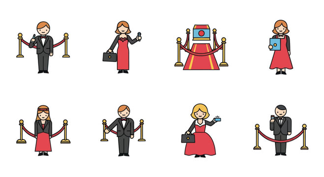 Vector Illustration of Red Carpet Event with Celebrities, Photographers, and Media at a Glamorous Movie Premiere or Award Ceremony