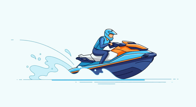 Illustration of a jet ski rider on the water, vector art
