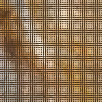 Golden glitter halftone background with yellow dand brown shining dots. Luxury design banner. Gold gradient digital point pattern. Vector wallpaper