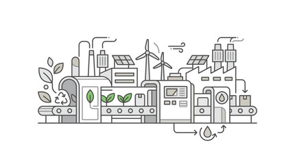 Naklejka premium Circular economy industrial park line art illustration.
