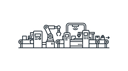 Naklejka premium Modular automated production line with robotic arms illustration.