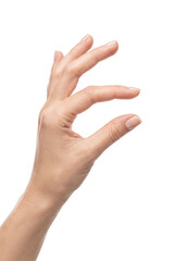 Woman hand showing small size gesture with fingers