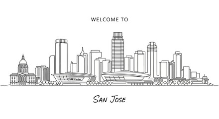 Fototapeta premium San Jose Skyline Illustration: Welcome to Cityscape Art Concept.